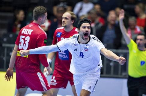 Javier Frelijj of Chile celebrates a goal during the men s IHF Handball World Championship Group C match between Austria and Chile in Herning Denmark Saturday Jan 12 2019 Herning Jylland, detectedSourceLanguage  Copyright: HenningxBagger HenningxBaggerx COP107 spdk20190112-155744-L