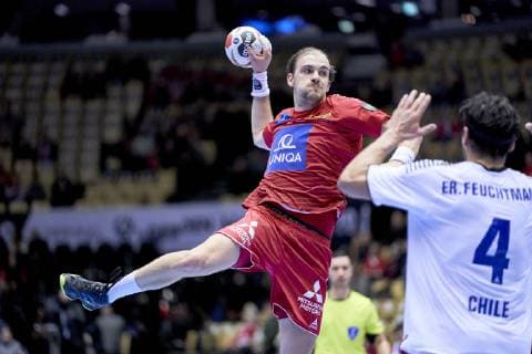 Handball WM, Österreich - Chile Gerald Zeiner (32) of Austria during the men s IHF Handball World Championship WM Weltmeisterschaft Group C match 16, between Austria and Chile. Herning Denmark on Saturday Jan 12 2019 Herning Denmark, Denmark 