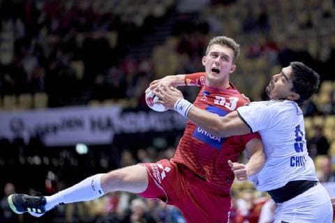 Handball WM, Österreich - Chile Mykola Bilyk (53) of Austria during the men s IHF Handball World Championship WM Weltmeisterschaft Group C match 16, between Austria and Chile. Herning Denmark on Saturday Jan 12 2019 Herning Denmark, Denmark 