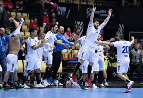 The players of Chile celebrates the victory in the men s IHF Handball World Championship Group C match between Austria and Chile in Herning Denmark Saturday Jan 12 2019 Herning Jylland, detectedSourceLanguage  Copyright: HenningxBagger HenningxBaggerx COP107 spdk20190112-164640-L