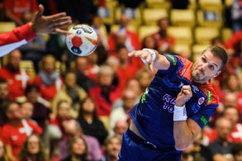 190112 Bjarte Myrhol of Norway during the IHF World Handball Championship match between Norway and Saudi Arabia on January 12 2019 in Herning Photo Jon Olav Nesvold BILDBYR N code JE 160396, detectedSourceLanguage  Copyright: JONxOLAVxNESVOLD BB190112JE059