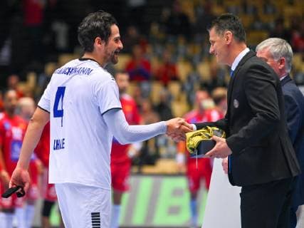 HANDBALL - IHF WC, AUT vs CHI HERNING,DENMARK,12.JAN.19 - HANDBALL - IHF Men s World Championships, international match Länderspiel Austria vs Chile. Image shows player of the match Erwin Feuchtmann (CHI). GEPAxpictures xOliverxLerch