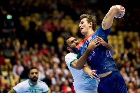 190112 Magnus Abelvik R¿d of Norway during the IHF World Handball Championship match between Norway and Saudi Arabia on January 12 2019 in Herning Photo Jon Olav Nesvold BILDBYR u0081N kod JE 160396, detectedSourceLanguage  Copyright: JONxOLAVxNESVOLD BB190112JE069