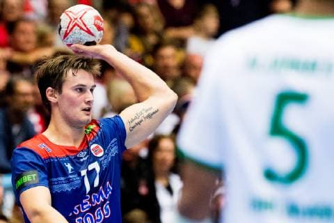 190112 Magnus Abelvik R¿d of Norway during the IHF World Handball Championship match between Norway and Saudi Arabia on January 12 2019 in Herning Photo Jon Olav Nesvold BILDBYR u0081N kod JE 160396, detectedSourceLanguage  Copyright: JONxOLAVxNESVOLD BB190112JE077