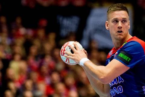 190112 Espen Lie Hansen of Norway during the IHF World Handball Championship match between Norway and Saudi Arabia on January 12 2019 in Herning Photo Jon Olav Nesvold BILDBYR u0081N kod JE 160396, detectedSourceLanguage  Copyright: JONxOLAVxNESVOLD BB190112JE079