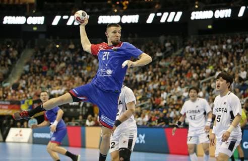 12 01 2019 Handball IHF World Championship Denmark and Germany 2019 Preliminary round Group A Russia Korea in the Mercedes Benz Arena Berlin Gleb Kalarash Russia in the litter