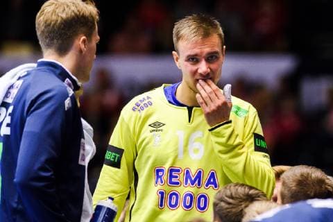 190112 Goalkeeper Espen Christensen of Norway is in pain during the IHF World Handball Championship match between Norway and Saudi Arabia on January 12 2019 in Herning Photo Jon Olav Nesvold BILDBYR u0081N kod JE 160396, detectedSourceLanguage  Copyright: JONxOLAVxNESVOLD BB190112JE086