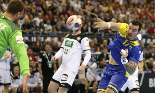Alexandro Pozzer Brazil on Andreas Wolff Germany at the match Germany against Brazil the Handball World Championship 2019 the Men on 12 01 2019 in the Mercedes Benz Arena in Berlin Handball World Championship 2019 Group A Germany Brazil