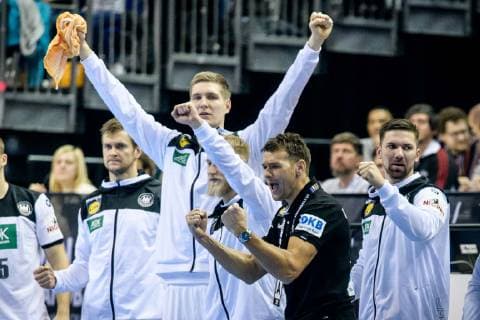 Germany vs. Brazil Handball World Championship 2019 12 01 2019 Coach Christian Prokop GER and Finn Lemke GER 6 at the match between Germany and Brazil at the Handball World Championship in Berlin on 12 01 2019 Berlin BER Germany Mercedes Benz Arena