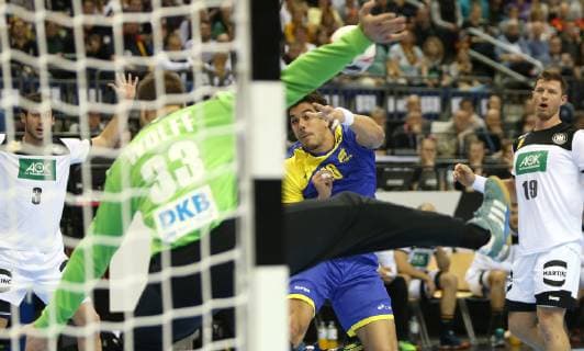 Andreas Wolff Germany holds ball of Jose Toledo Brazil in the game Germany against Brazil the handball world championship 2019 the men on 12 01 2019 in the Mercedes Benz arena in Berlin handball world championship 2019 group A Germany Brazil