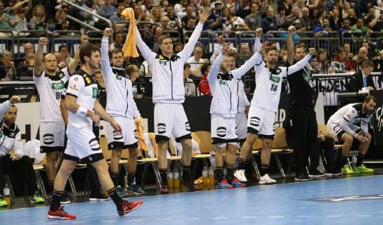 Team Germany cheers on the sidelines at the match Germany against Brazil the Handball World Championship 2019 the men on 12 01 2019 in the Mercedes Benz Arena in Berlin Handball World Championship 2019 Group A Germany Brazil