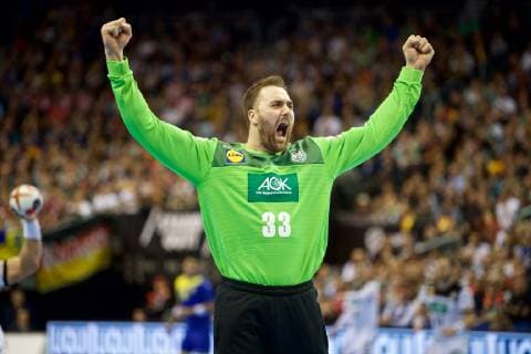 Handball Berlin 12 01 2019 World Championship 2019 Mens World Championship Group A Germany GER Brazil BRA Andreas Wolff Germany TW No 33 Jubel