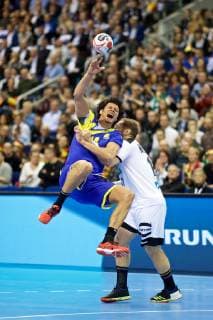 Handball Berlin 12 01 2019 World Championships 2019 Mens World Championships Group A Germany GER Brazil BRA SANTOS Thiagus Petrus Brazil No 14 Steffen Weinhold Germany No 17