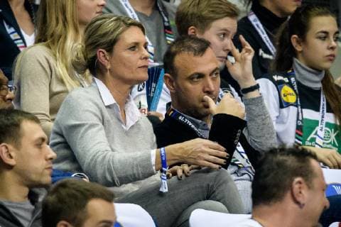 Germany vs Brazil Handball World Championship 2019 12 01 2019 Katrin Krabbe and Bob Hanning in the stands at the match between Germany and Brazil at the Handball World Championship in Berlin on 12 01 2019 Berlin BER Germany Mercedes Benz Arena
