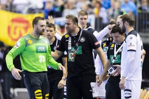 Oliver Roggisch and goalkeeper Andreas Wolff Nr 33 Germany is happy after a parade Germany vs Brazil Preliminary round Handball IHF Handball World Championship 12 01 19 Berlin Berlin Germany Mercedes Benz Arena Copyright: xAgentur54Gradx xFelixxKoenigx