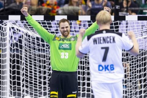 Torhueter Andreas Wolff Nr 33 Germany and Patrick Wiencek Nr 7 Germany are happy Germany vs Brazil Preliminary Round Handball IHF Handball World Championship 12 01 19 Berlin Berlin Germany Mercedes Benz Arena Copyright: xAgentur54Gradx xFelixxKoenigx