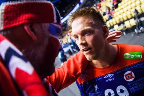 190112 Espen Lie Hansen of Norway celebrates after the IHF World Handball Championship match between Norway and Saudi Arabia on January 12 2019 in Herning Photo Jon Olav Nesvold BILDBYR u0081N kod JE 160396, detectedSourceLanguage  Copyright: JONxOLAVxNESVOLD BB190112JE101