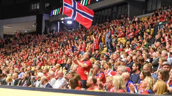Handball WM, Norwegen - Saudi-Arabien HANDBALL - IHF WC, NOR vs KSA HERNING,DENMARK,12.JAN.19 - HANDBALL - IHF Men s World Championships, international match Länderspiel Norway vs Saudi Arabia. Image shows fans of Norway. GEPAxpictures xOliverxLerch