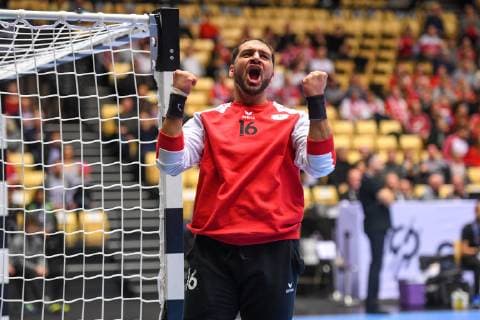 HANDBALL - IHF WC, NOR vs KSA HERNING,DENMARK,12.JAN.19 - HANDBALL - IHF Men s World Championships, international match Länderspiel Norway vs Saudi Arabia. Image shows the rejoicing of Mohammad Alsalem (KSA). GEPAxpictures xOliverxLerch