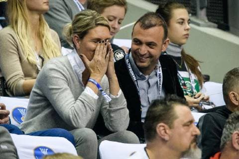 Germany vs Brazil Handball World Championship 2019 12 01 2019 Katrin Krabbe and Bob Hanning in the stands at the match between Germany and Brazil at the Handball World Championship in Berlin on 12 01 2019 Berlin BER Germany Mercedes Benz Arena