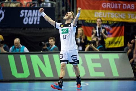 Handball Berlin 12 01 2019 World Championship 2019 Mens World Championship Group A Germany GER Brazil BRA Matthias Musche Germany No 37 Jubel