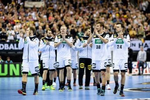 Germany vs Brazil Handball World Championship 2019 12 01 2019 l r Steffen Weinhold GER 17 Steffen Faeth GER 23 Patrick Wiencek GER 7 Goalkeeper Andreas Wolff GER 33 Fabian Boehm GER 38 and Patrick Groetzki GER 24 at the match between Germany and Brazil at the Handball World Championship in Berlin on 12 01 2019 Berlin BER Germany Mercedes Benz Arena