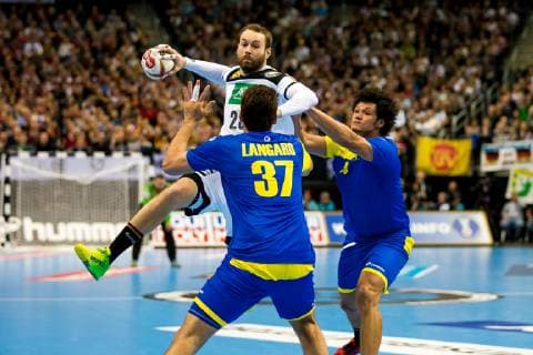 Berlin 12 January 2019 Handball IHF Men s World Championship 2019 Germany Brazil Haniel Vincius Inoue Langaro Brazil 37 Steffen Fäth Germany 23 Thiagus Petrus Goncalves dos Santos Brazil 14