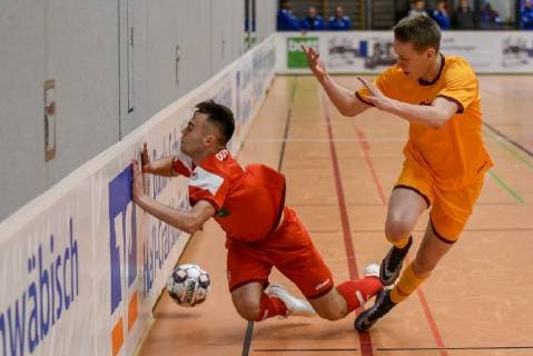Niklas Harth Fortuna Düsseldorf and Jakub Uhlir FK Dukla Prague Germany Gaildorf 12 01 2019 Sports Youth Football 30 Int U17 Indoor Football Tournament Youth Euro Cup 2019 Sports Hall
