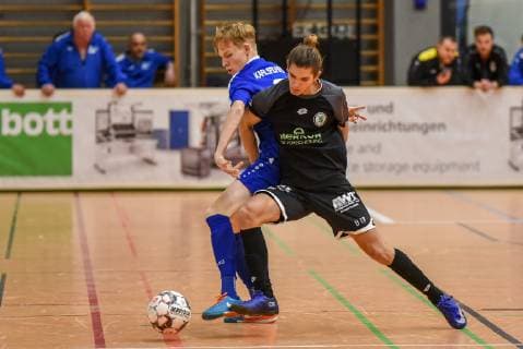 Tim Breithaupt Karlsruher SC and Niklas Stalzer SK Sturm Graz Germany Gaildorf 12 01 2019 Sports Youth Football 30 Int U17 Indoor Football Tournament Youth Euro Cup 2019 Sports Hall