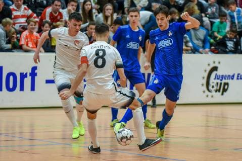 Simon Loosli FC Thun and Marko Brkic GNK Dinamo Zagreb Germany Gaildorf 12 01 2019 Sports Youth Football 30 Int U17 Indoor Football Tournament Youth Euro Cup 2019 Sports Hall