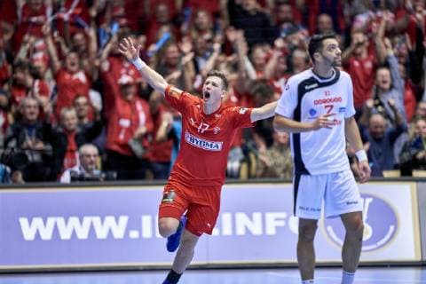 Handball WM, Dänemark - Tunesien Lasse Svan (17) of Denmark during the men s IHF Handball World Championship WM Weltmeisterschaft Group C match 18 between Denmark and Tunisia. Herning Denmark on Saturday Jan 12 2019 Herning Denmark, Denmark 