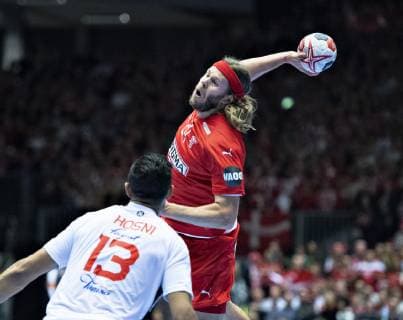 Mikkel Hansen of Denmark during the mens IHF Handball World Championship Group C match between Denmark and Tunisia in Herning Denmark Saturday Jan 12 2019 Herning Jutland Denmark, detectedSourceLanguage  Copyright: HenningxBagger HenningxBaggerx COP101 spdk20190112-210104-L