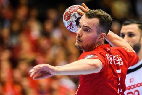 190112 Casper U B Mortensen of Denmark during the IHF World Handball Championship match between Denmark and Tunisia on January 12 2019 in Herning Photo Jon Olav Nesvold BILDBYR u0081N kod JE 160397, detectedSourceLanguage  Copyright: JONxOLAVxNESVOLD BB190112JE128