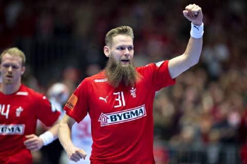 Nikolaj OEris Nielsen of Denmark celebrates during the mens IHF Handball World Championship Group C match between Denmark and Tunisia in Herning Denmark Saturday Jan 12 2019 Herning Jutland Denmark, detectedSourceLanguage  Copyright: HenningxBagger HenningxBaggerx COP101 spdk20190112-215841-L