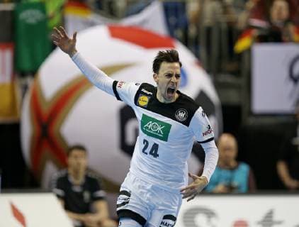 12 01 2019 Handball IHF World Championship Denmark and Germany 2019 Preliminary round Group A Germany Brazil in the Mercedes Benz Arena Berlin Uwe Gensheimer Germany celebrates