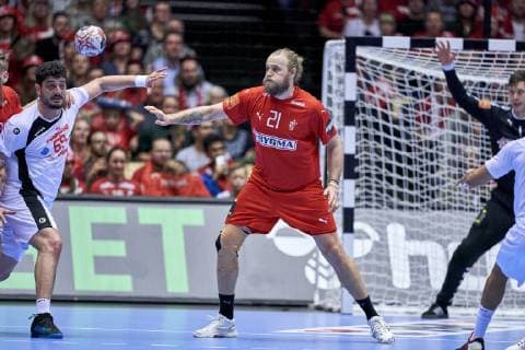 Handball WM, Dänemark - Tunesien Henrik Mollgaard (21) of Denmark during the men s IHF Handball World Championship WM Weltmeisterschaft Group C match 18 between Denmark and Tunisia. Herning Denmark on Saturday Jan 12 2019 Herning Denmark, Denmark 