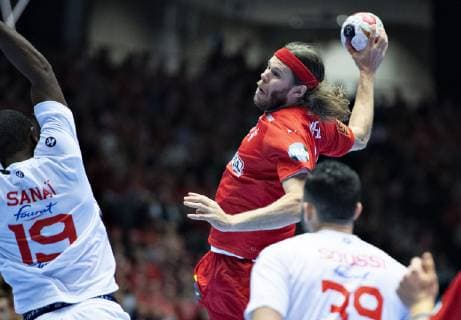 Mikkel Hansen of Denmark during the mens IHF Handball World Championship Group C match between Denmark and Tunisia in Herning Denmark Saturday Jan 12 2019 Herning Jutland Denmark, detectedSourceLanguage  Copyright: HenningxBagger HenningxBaggerx COP101 spdk20190112-222905-L