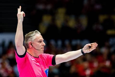 190112 Robert Schulze referee of Germany during the IHF World Handball Championship match between Norway and Saudi Arabia on January 12 2019 in Herning Photo Jon Olav Nesvold BILDBYRAN kod JE 160396, detectedSourceLanguage  Copyright: JONxOLAVxNESVOLD BB190112JE168