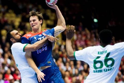 190112 Magnus Abelvik Rod of Norway during the IHF World Handball Championship match between Norway and Saudi Arabia on January 12 2019 in Herning Photo Jon Olav Nesvold BILDBYRAN kod JE 160396, detectedSourceLanguage  Copyright: JONxOLAVxNESVOLD BB190112JE199