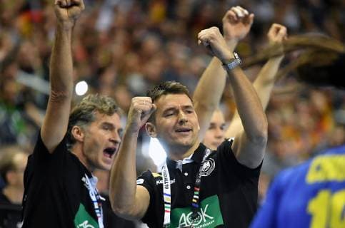 Christian Prokop coach Germany Germany celebrates goal Germany Brazil Germany Brasilia France IHF Handball World Championship 2019 Hanball World Championship 2019 men men men men Handball Germany Germany preliminary round group A group A Berlin 12 1 2019
