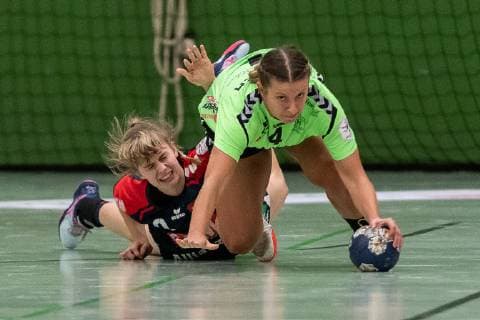 Katrin Friedrich SG H2Ku Herrenberg Kuties 09 Milena Natusch TSV Nord Harrislee 04 SG H2Ku Herrenberg Kuties vs. TSV Nord Harrislee Handball 2 Bundesliga Women HBF Season 18 19 12 01 2019 SG H2Ku Herrenberg Kuties vs. TSV Nord Harrislee Handball 2 Bundesliga Women HBF Season 18 19 12 01 2019 Menberg Copyright: xEIBNER WolfgangxFrankx EP_WFK
