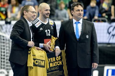 France vs. Serbia Handball World Championship 2019 12 01 2019 Vincent Gerard FRA 12 will be elected player of the match at the match between France and Serbia at the Handball World Championship in Berlin on 12 01 2019 Berlin BER Germany Mercedes Benz Arena