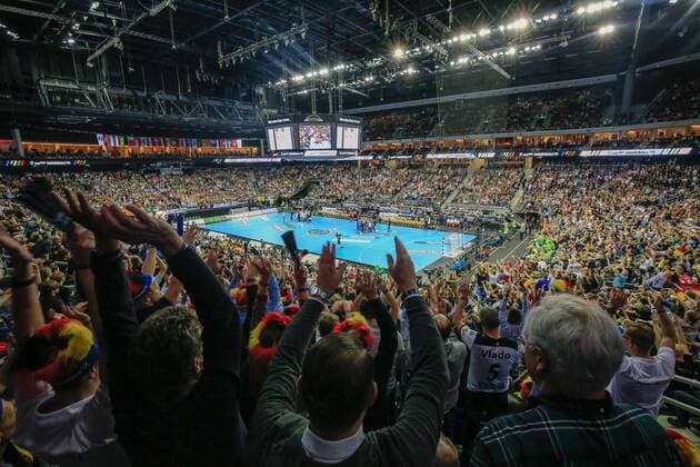 Germany Berlin Mercedes Benz Arena IHF Mens Handball World Championship Germany Cheering Germany Fans GER Brazil BRA Overview Sold Out Hall