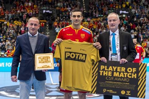 Munich Germany 13 January 2019 World Cup 2019 Men Group B Macedonia vs. Bahrain Player of the Match Kiril Lazarov Macedonia Munich Olympic Hall Bayern Germany