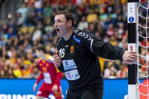 Munich Germany 13 January 2019 World Cup 2019 Men Group B Macedonia vs. Bahrain Goalkeeper Borko Ristovski Macedonia Munich Olympic Hall Bayern Germany