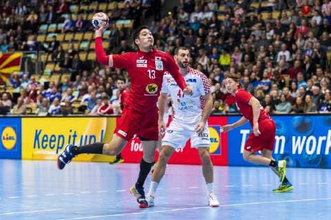 Munich Germany 13 January 2019 World Cup 2019 Men Group B Croatia vs Japan v li Kenya Kasahara Japan Jakov Vrankovic Croatia Munich Olympic Hall Bayern Germany