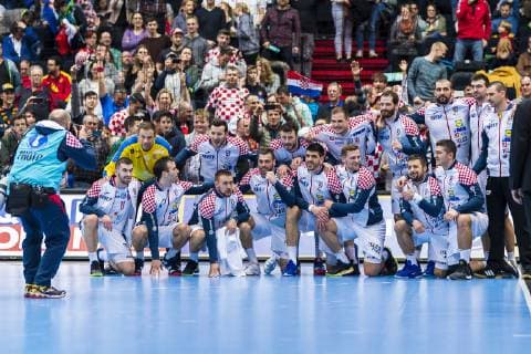 Munich Germany 13 January 2019 World Cup 2019 Men Group B Croatia vs Japan the team of Croatia Munich Olympic Hall Bayern Germany