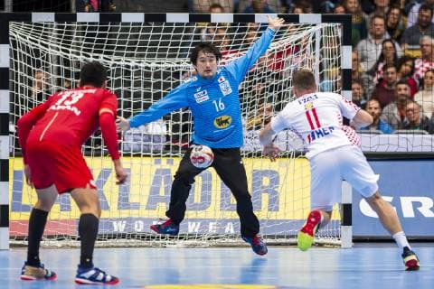 Munich Germany 13 January 2019 WM 2019 Men Group B Croatia vs Japan v li Kenya Kasahara Japan Akihito Kai Japan Ivan Vida Croatia Munich Olympic Hall Bayern Germany
