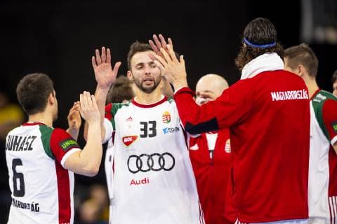 190113 Gabor Ancsin of Hungary celebrates with his teammates after the IHF World Handball Championship match between Hungary and Angola on January 13 2019 in Copenhagen Photo Ludvig Thunman BILDBYR u0081N kod LT 35576, detectedSourceLanguage  Copyright: LUDVIGxTHUNMAN BB190113LT019