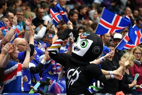 Mascot STAN to create a good atmosphere among the Icelandic handball fans fans preliminary round group B Spain ESP Island ISL on 13 01 2019 in Munich Germany Olympic Hall Handball World Championship 2019 from 10 01 27 01 2019 in Germany and Denmark